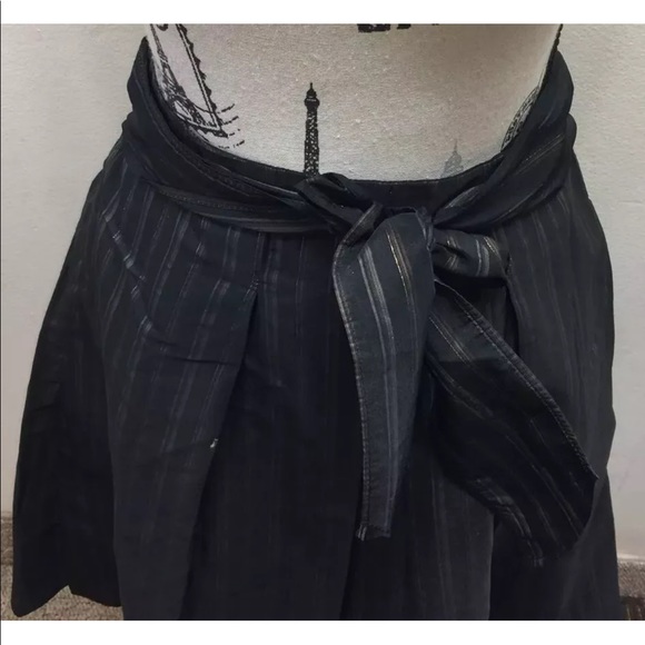 Zara Women Skirt  Black Brown Striped Pleated Large Bow Belt  Metallic L - Picture 3 of 12